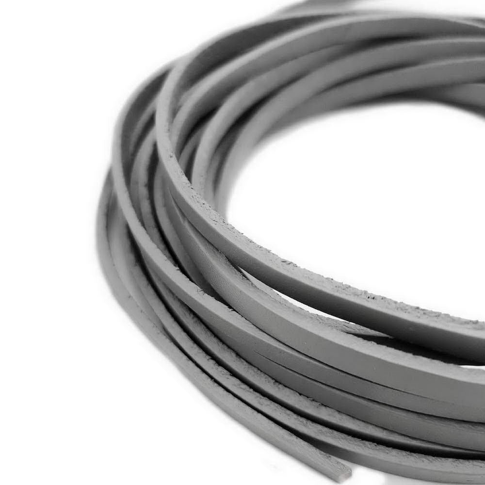 shapesbyX-5mm Flat Leather Cord 5x2mm Real Leather Strap Gray Lighter Color