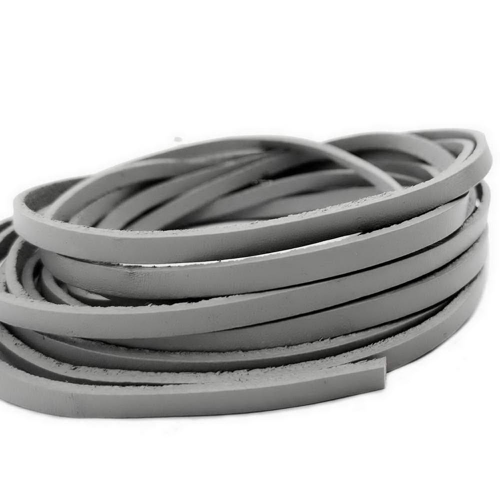 shapesbyX-5mm Flat Leather Cord 5x2mm Real Leather Strap Gray Lighter Color