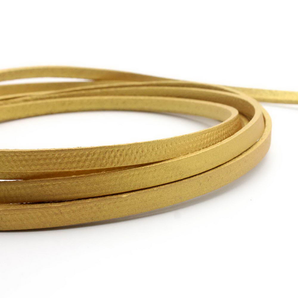 shapesbyX-5mm Flat Leather Cord 5x2mm Real Leather Strap Gold Grainded
