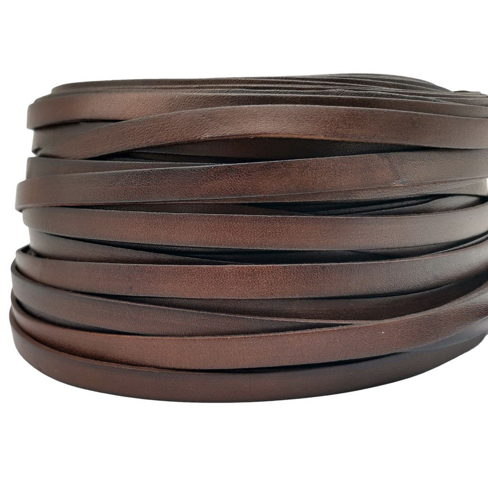 ShapesbyX-8 mm flaches Lederband, 8 x 2 mm Lederstreifen, echtes Lederband, Distressed Dark Brown