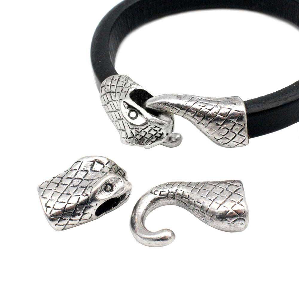 Snake Head Hook Clasp Antique Silver Metal Closure for 10x6 mm Licorice Leather Glue Charm Bracelet End