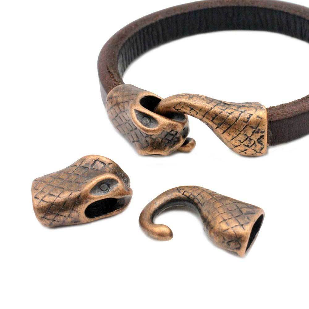 Snake Head Hook Clasp Antique Copper Metal Closure for 10x6 mm Licorice Leather Glue Charm Bracelet End
