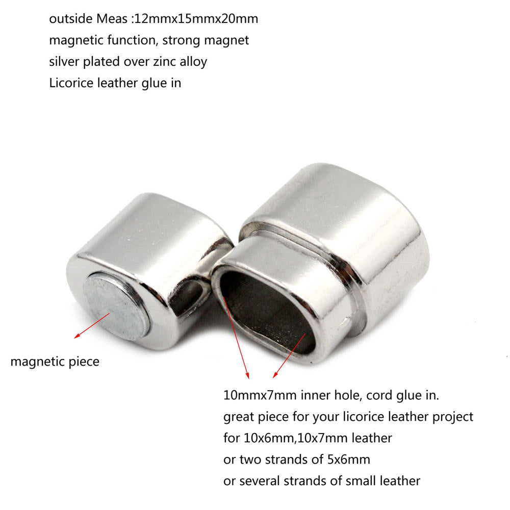 Licorice Leather Cord End 10x7mm Hole Magnetic Clasps and Closure Bracelet Making Antique Copper