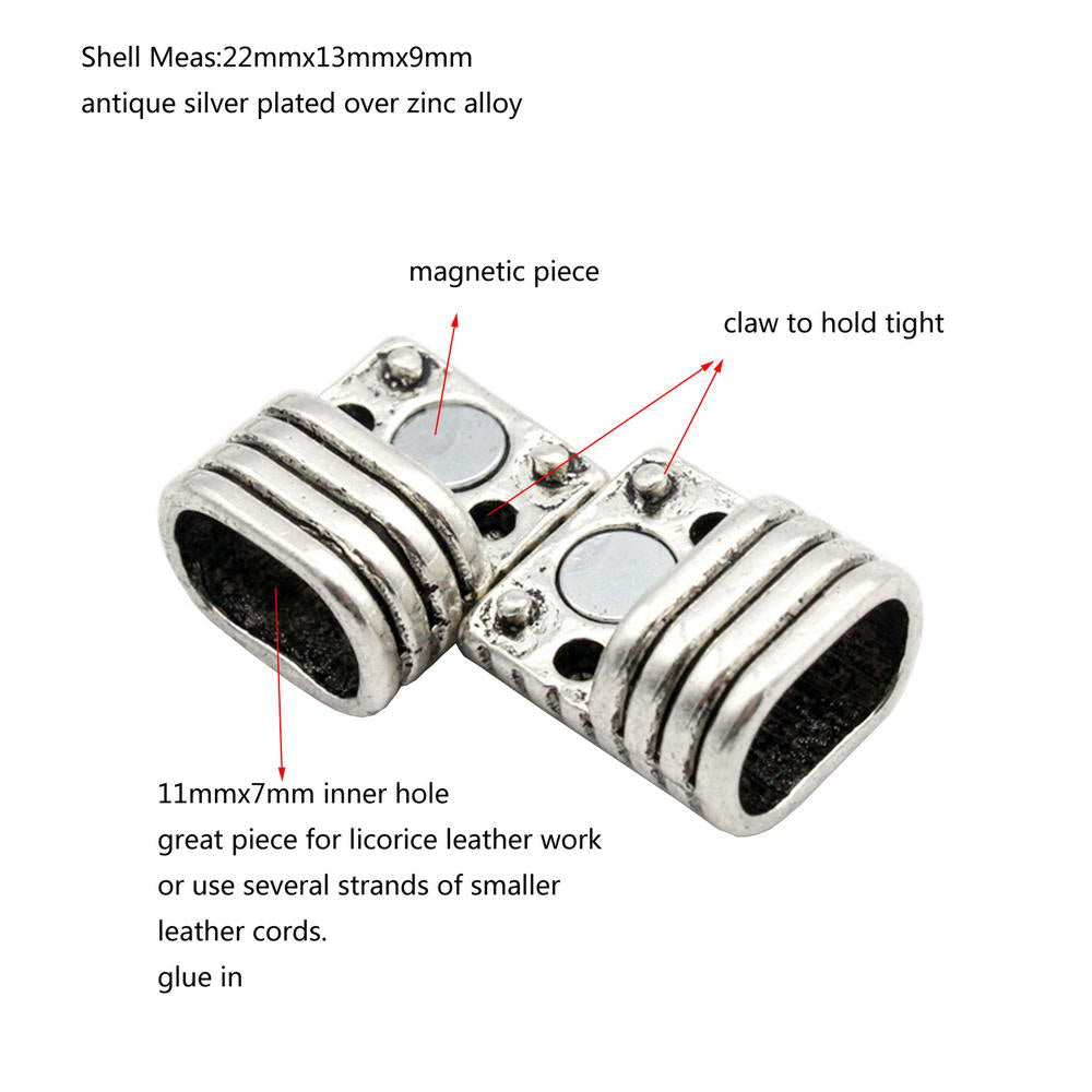shapesbyX-11x7mm Hole Magnetic Clasps and Closure Antique Silver, Licorice Leather Cord Glue End