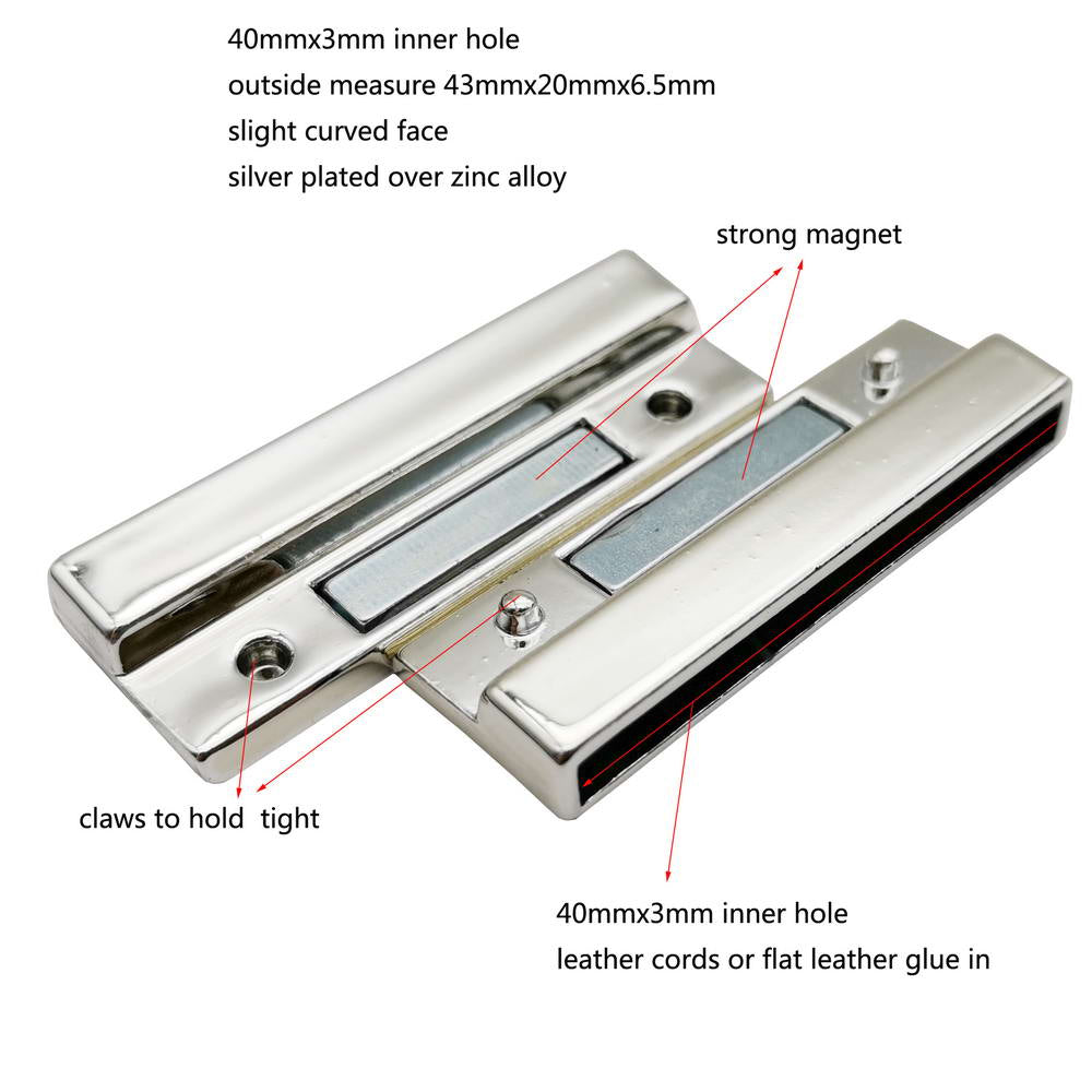 shapesbyX-40mmx3mm Hole Magnetic Clasps and Closure Strong Magnet Jewelry Making End Silver