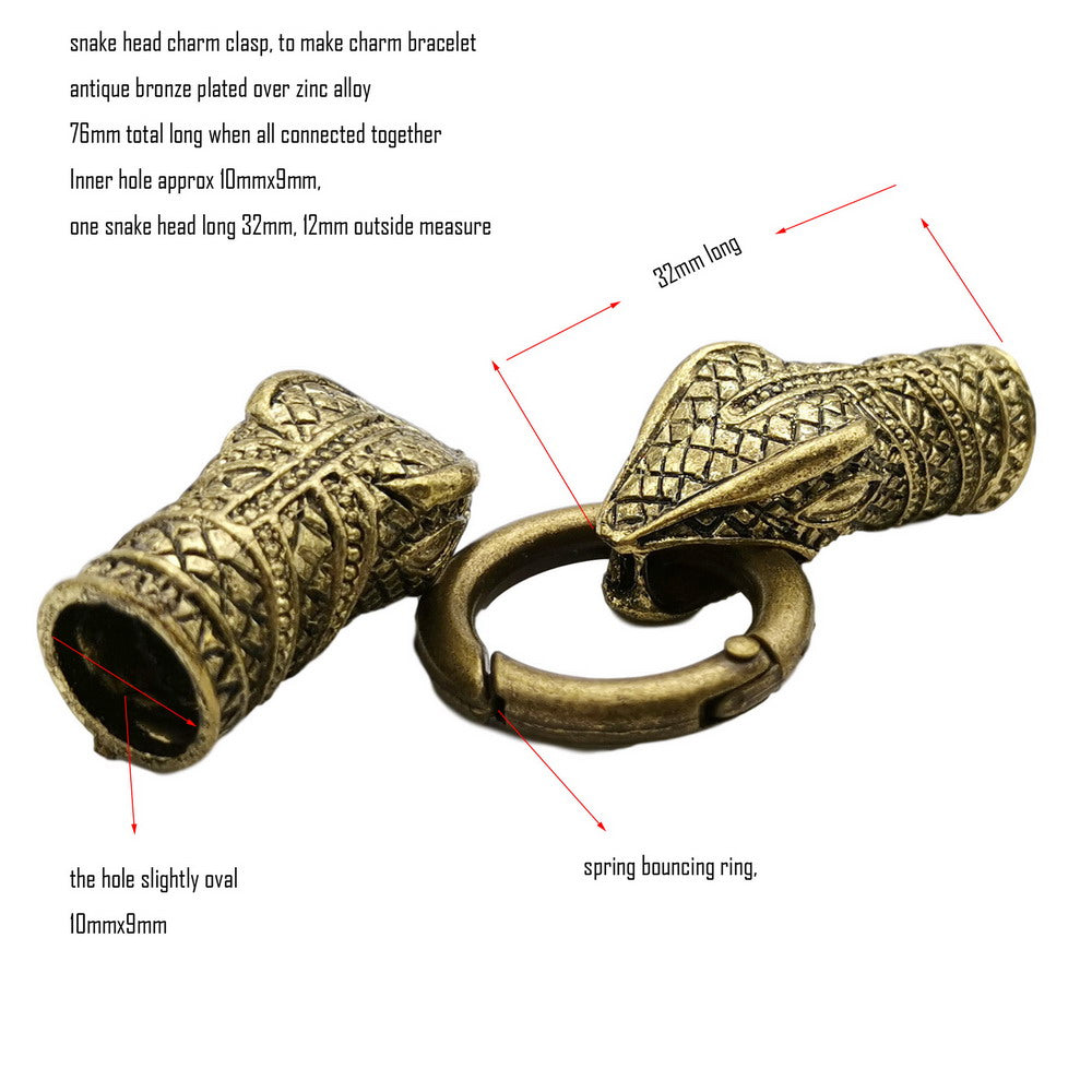 Fermoirs à breloques serpent en cuivre Antique, fabrication de bracelets, extrémité, trou de 10mm