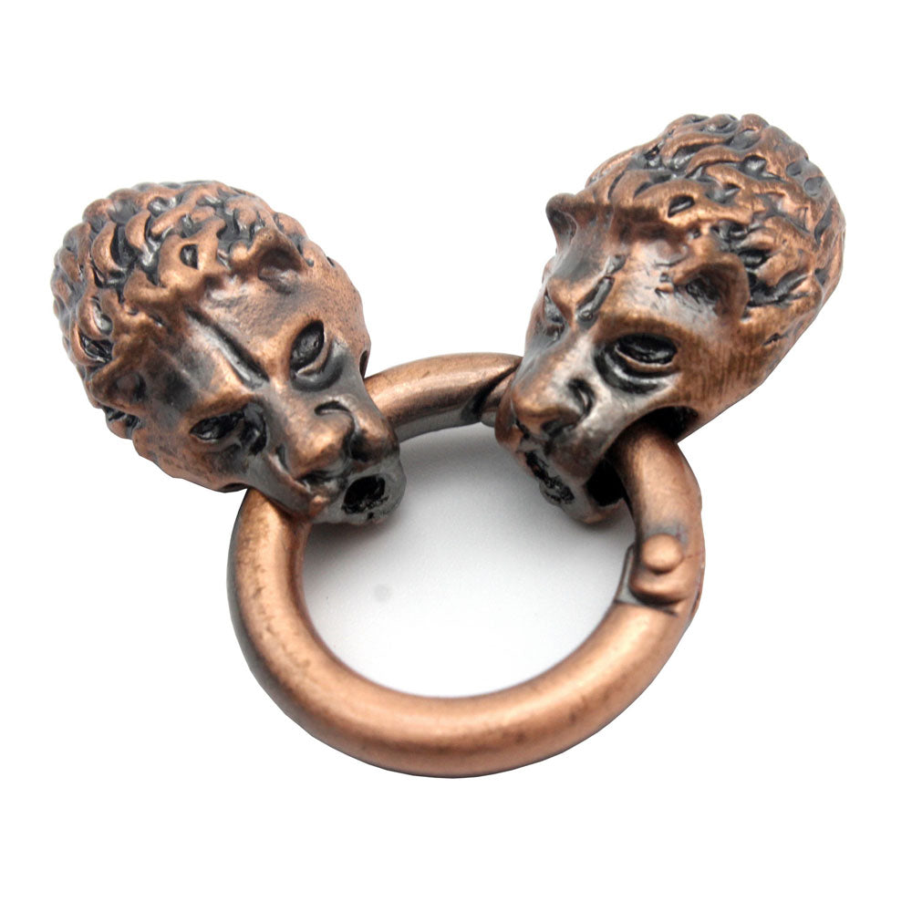 Wolf Clasp, Two Wolves Heads Biting A Ring, Antique Copper, 9mm Hole