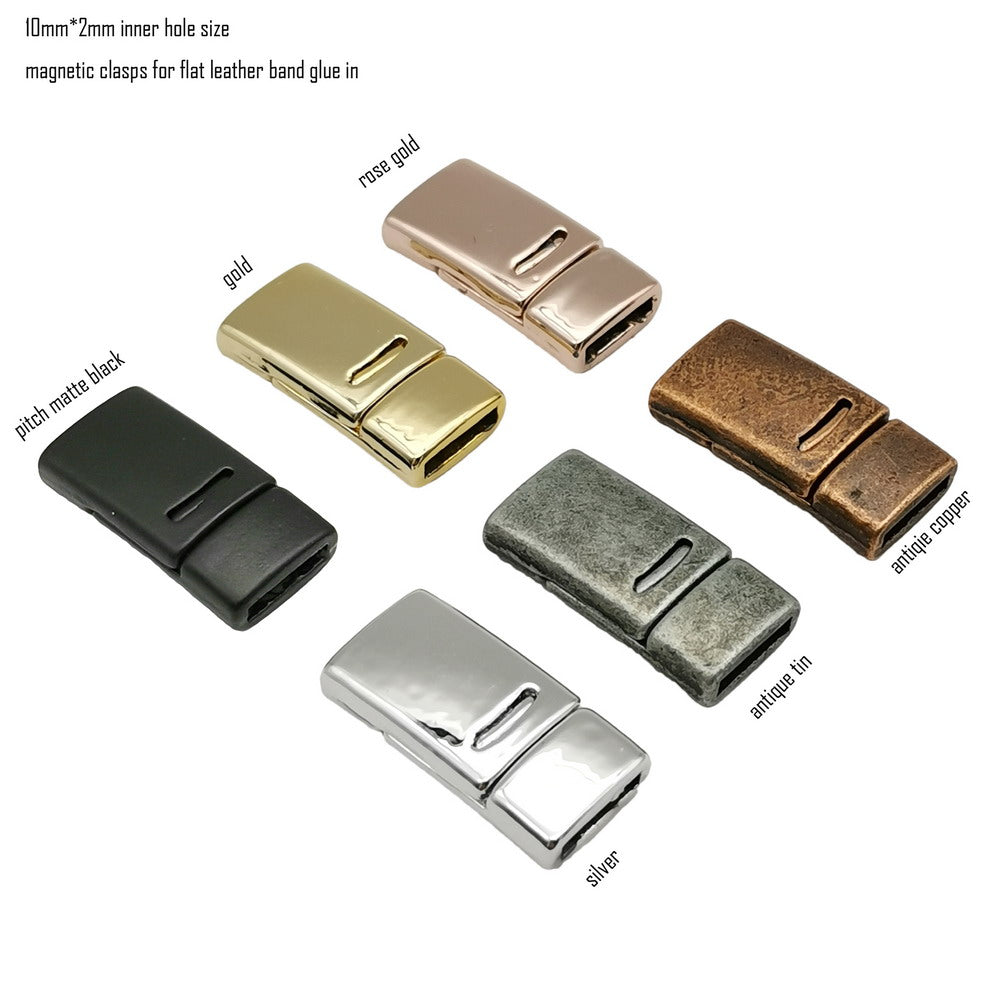 shapesbyX-3 Pieces Silver 10mm Flat Magnetic Claps and Closure for Bracelet Making 10mmx2mm Inner hole Flat Leather Glue In MT558