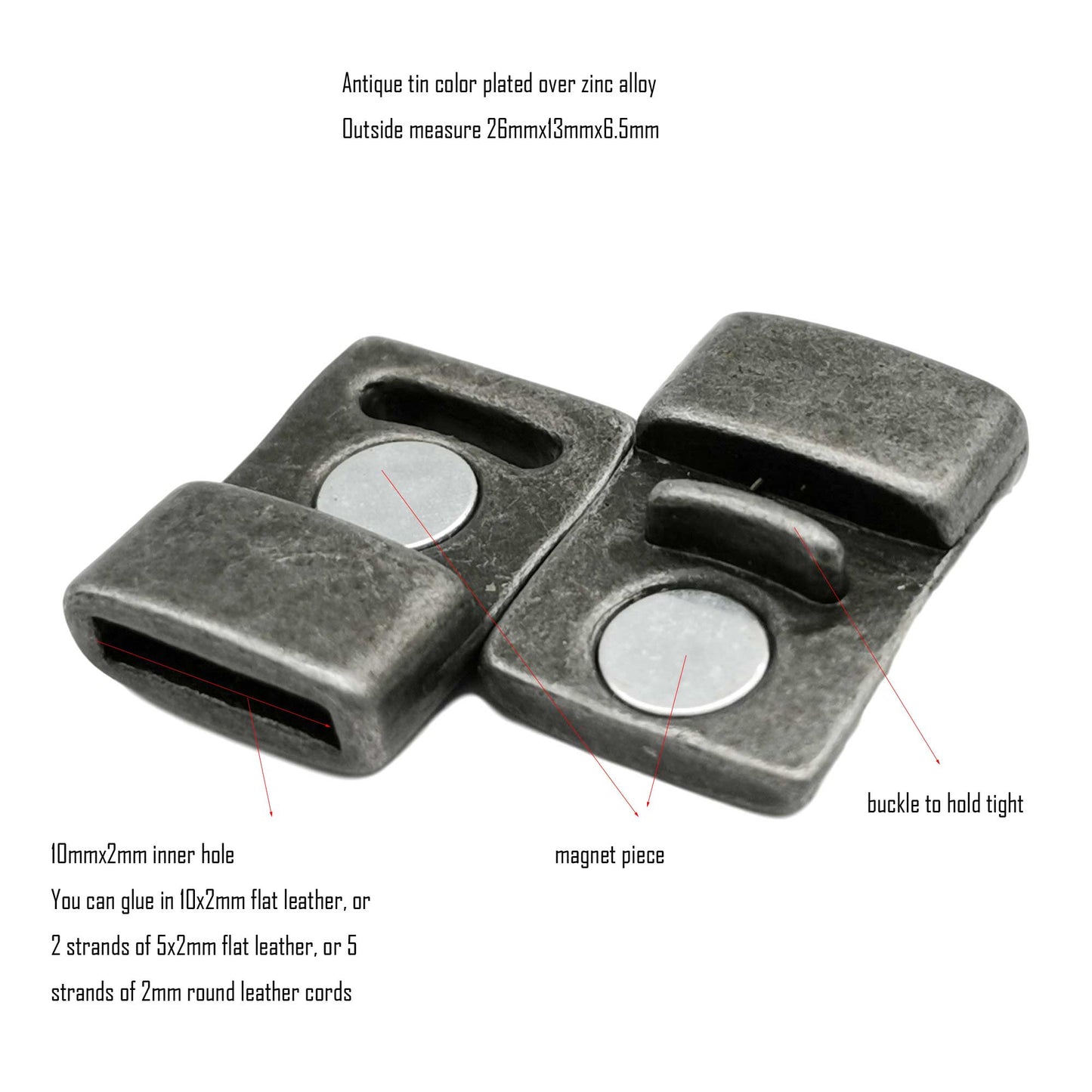 shapesbyX-3 Pieces Bracelet Clasps and Closure Flat 10mmx2mm Hole Magnetic End Antique Tin