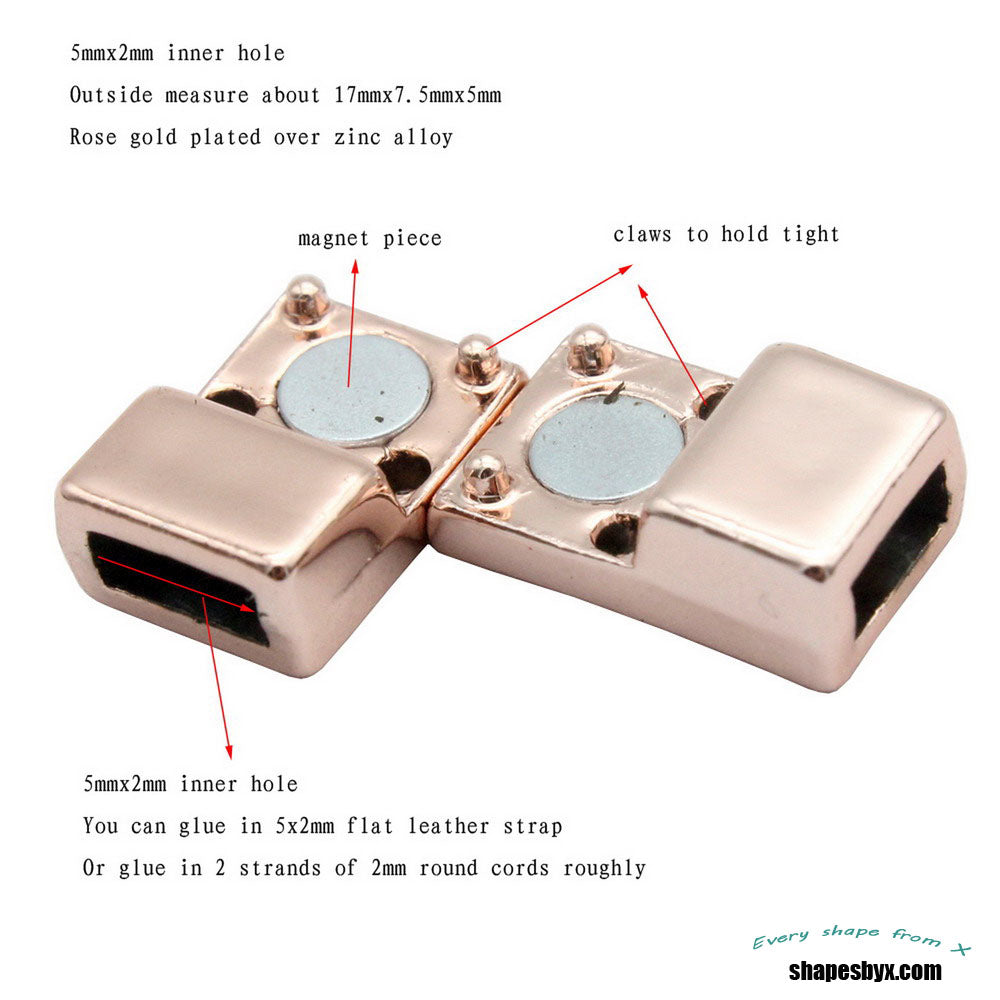 shapesbyX-3 Pieces 5mm Flat Magnetic Clasps Closure Rose Gold 5mmx2mm Hole Jewelry Making Bracelet End MT588-9