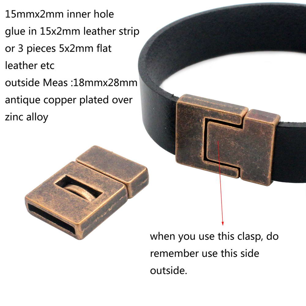 shapesbyX-15mmx2mm Flat Magnetic Closure Clasps Gold,15x2mm Hole Bracelet Making End Leather Strip Glue