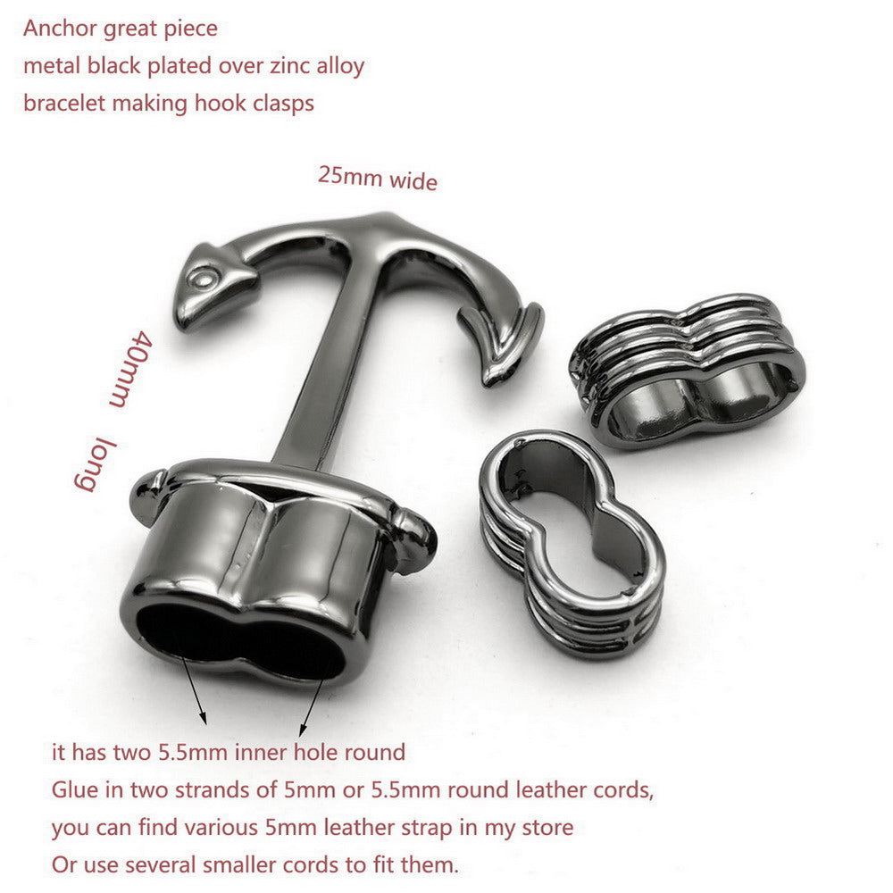 ShapesbyX-Anchor Hook Clasps for Bracelet Making for 5mm Cords Antique Tin
