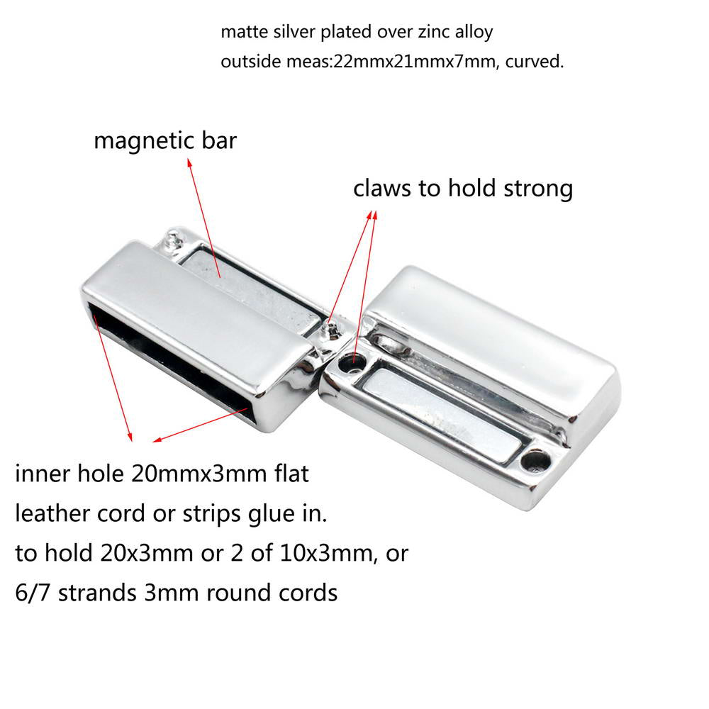 shapesbyX-20mm Flat Magnetic Clasps and Closure for Bracelet Making 20x3mm Hole Matte Silver