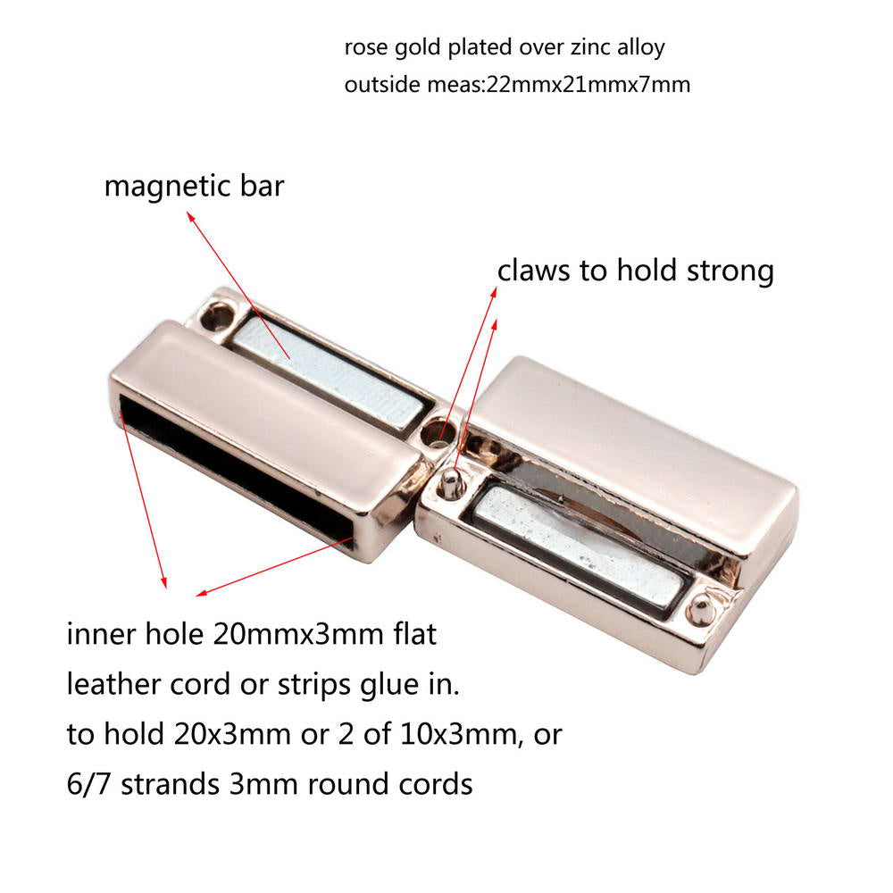 shapesbyX-20mm Flat Magnetic Clasps and Closure for Bracelet Making 20x3mm Hole Rose Gold