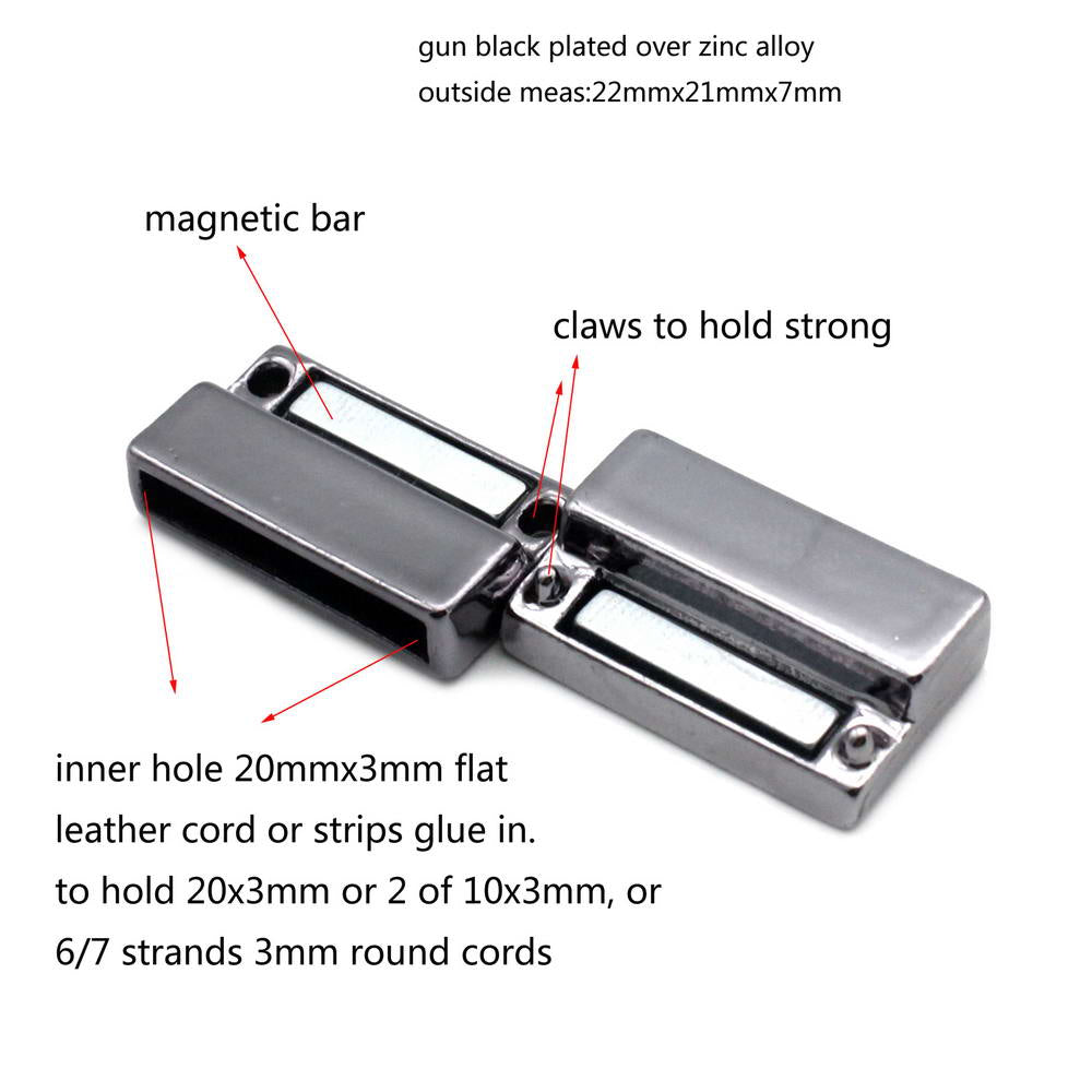 shapesbyX-20mm Flat Magnetic Clasps and Closure for Bracelet Making 20x3mm Hole Matte Black