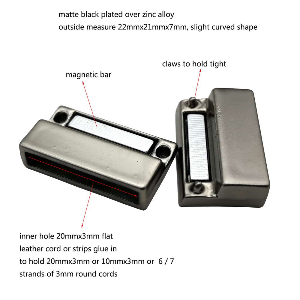 shapesbyX-20mm Flat Magnetic Clasps and Closure for Bracelet Making 20x3mm Hole Matte Black