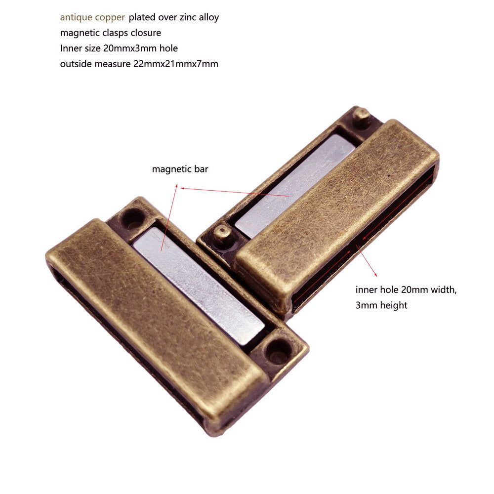 shapesbyX-20mm Flat Magnetic Clasps and Closure for Bracelet Making 20x3mm Hole Gold