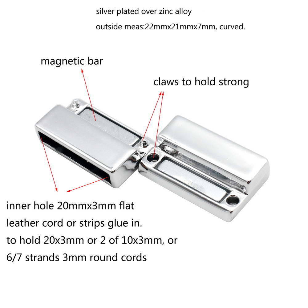 shapesbyX-20mmx3mm Inner Hole Silver Bracelet Clasps and Closure,Magnetic Clasp Jewelry End Glue In 20x3