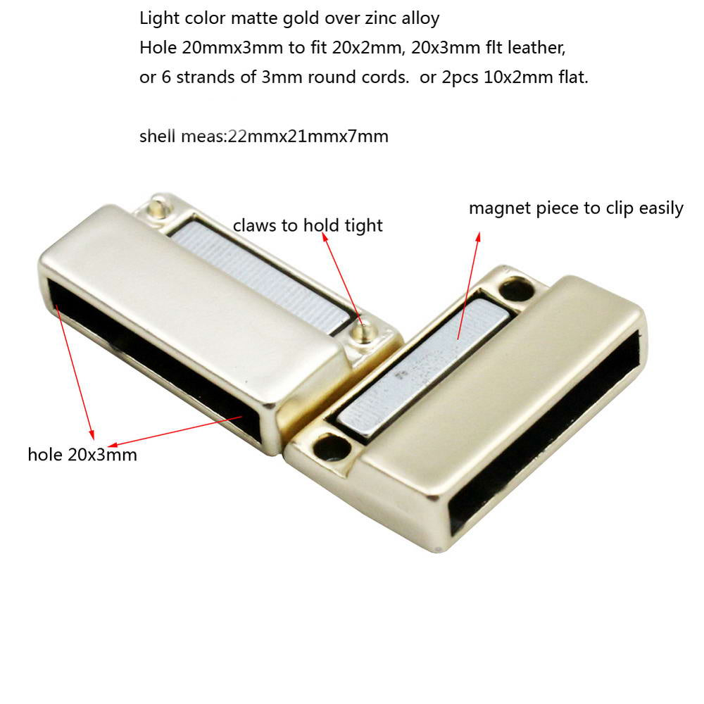 shapesbyX-20mm Flat Magnetic Clasps and Closure for Bracelet Making 20x3mm Hole Matte Gold