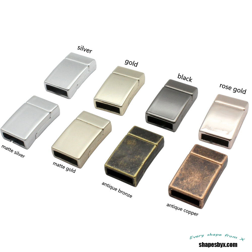 shapesbyX-10mm Flat Leather Bracelet Making Magnetic Clasps 10x3mm Hole Silver 3 Pieces MT673-3