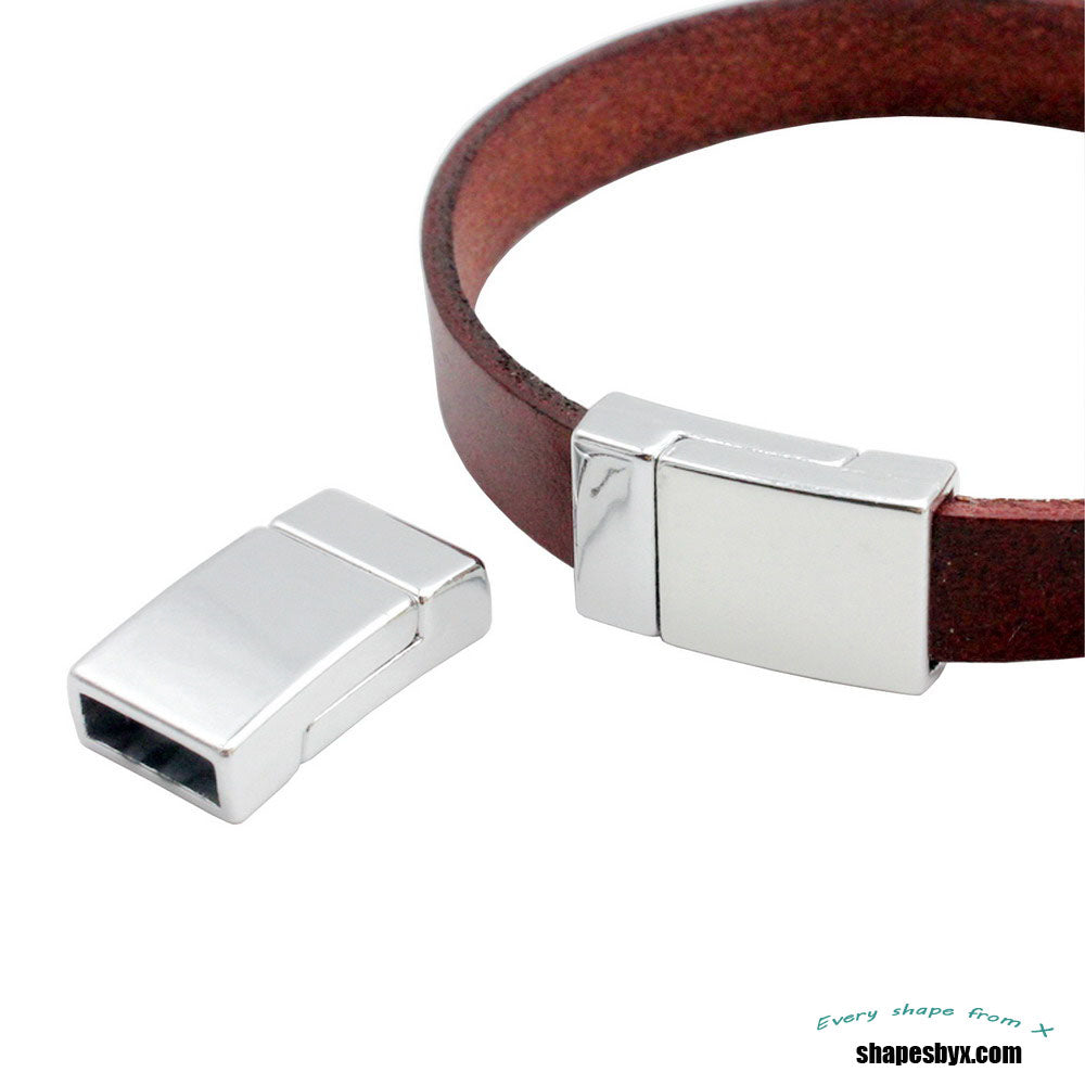 shapesbyX-10mm Flat Leather Bracelet Making Magnetic Clasps 10x3mm Hole Silver 3 Pieces MT673-3
