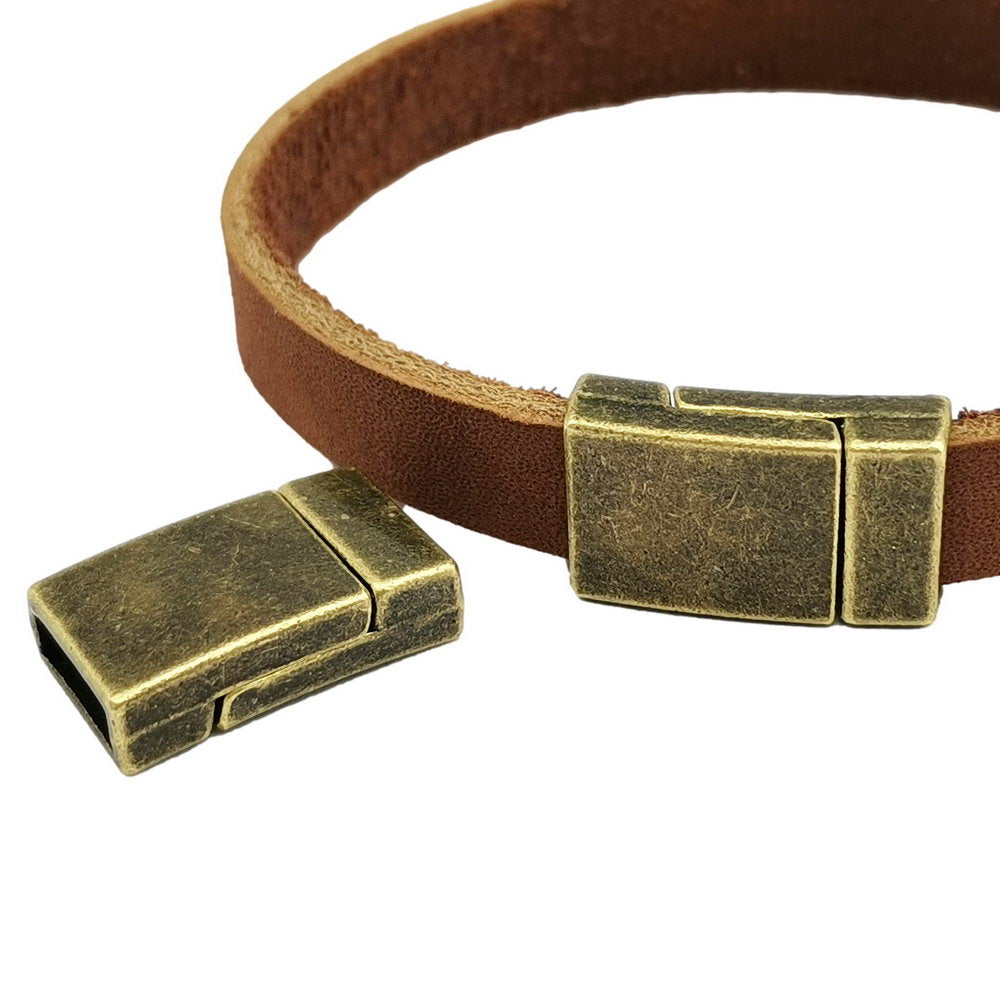 shapesbyX-10mm Flat Leather Bracelet Making Magnetic Clasps 10x3mm Hole Antique Copper 3 Pieces MT673-5