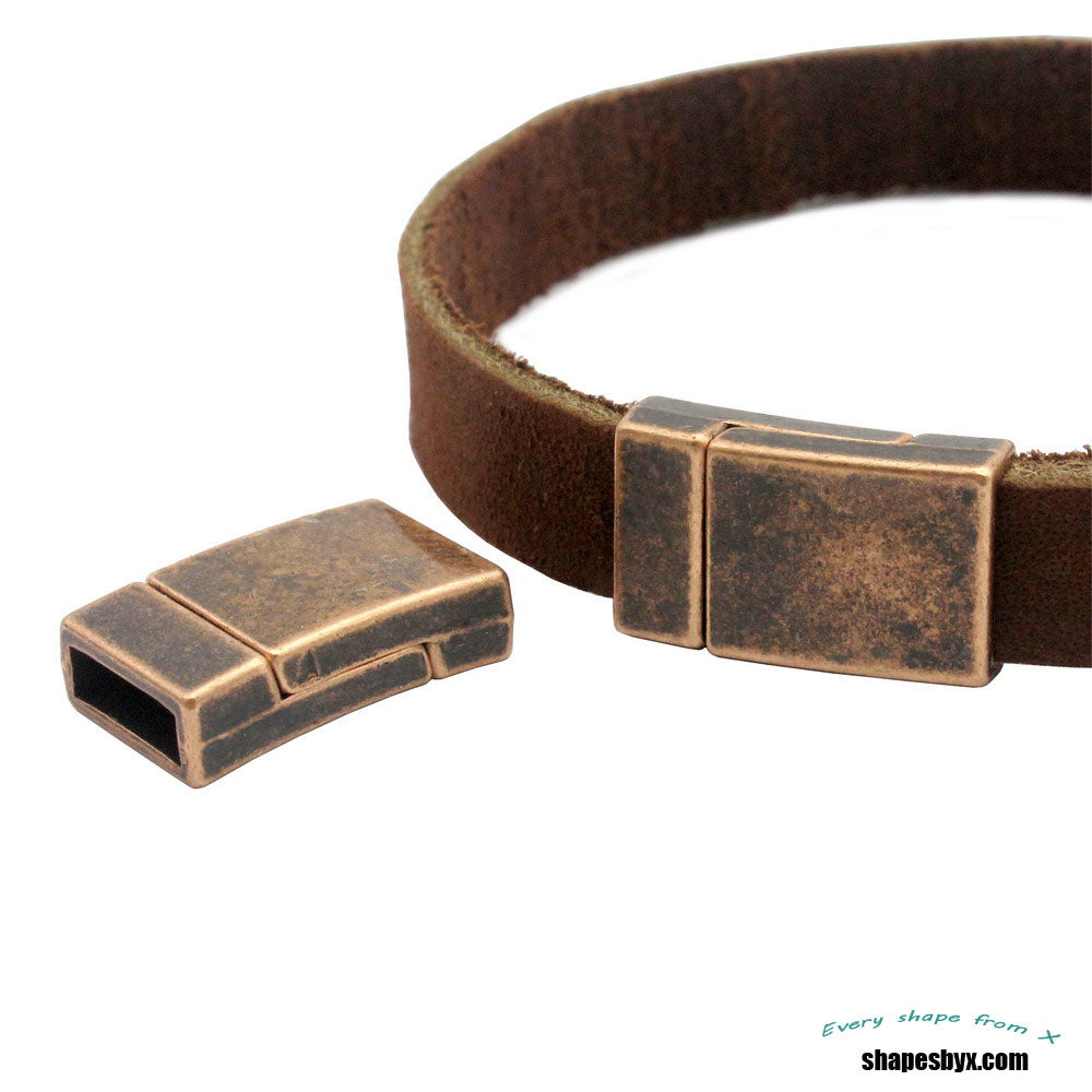 shapesbyX-10mm Flat Leather Bracelet Making Magnetic Clasps 10x3mm Hole Antique Bronze 3 Pieces MT673-4