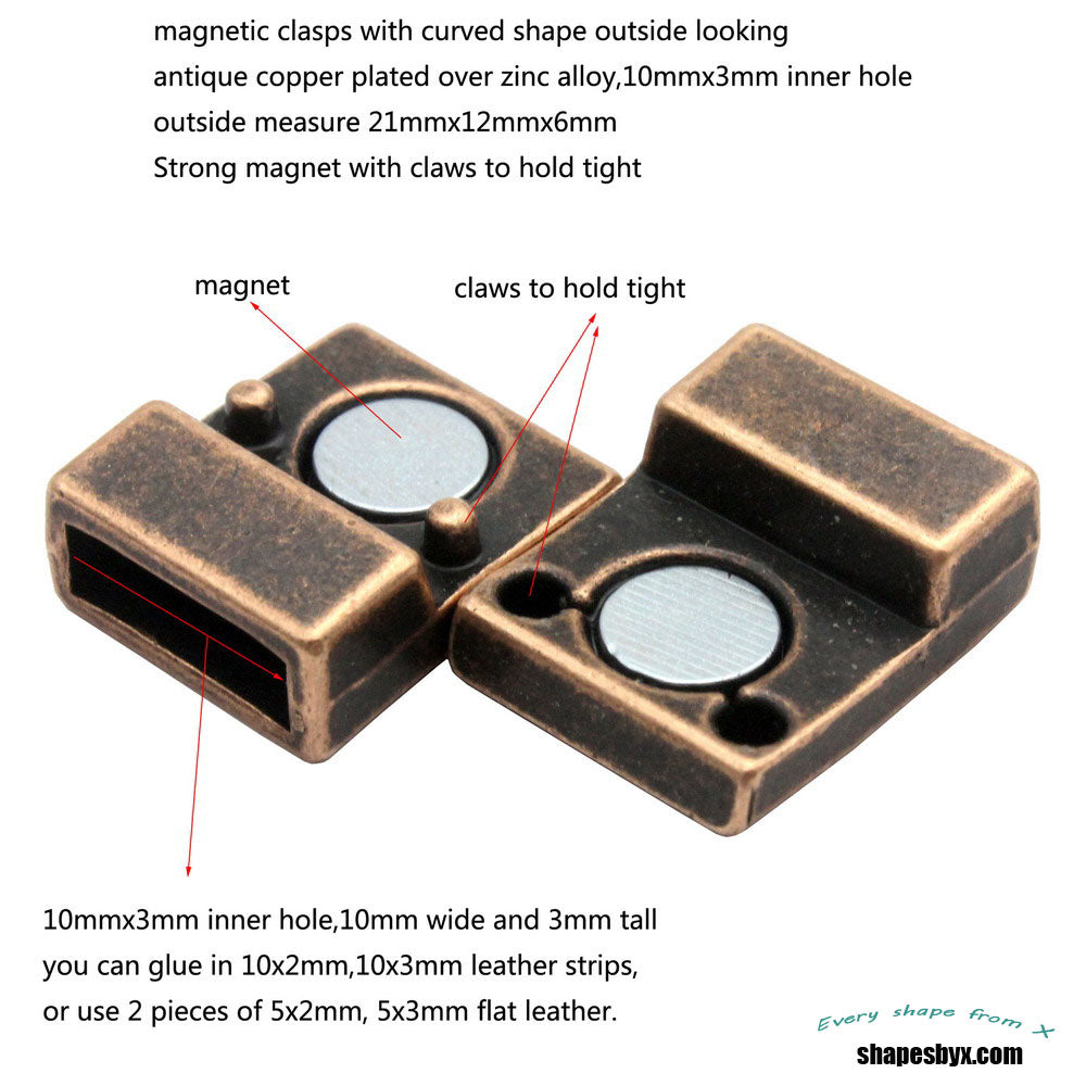 shapesbyX-10mm Flat Leather Bracelet Making Magnetic Clasps 10x3mm Hole Antique Copper 3 Pieces MT673-5