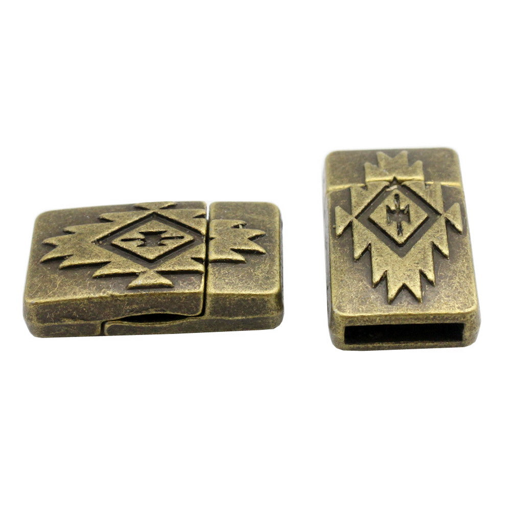 shapesbyX-10mm Flat Magnetic Closure Flat Leather Cord End Antique Bronze Pattern MT678