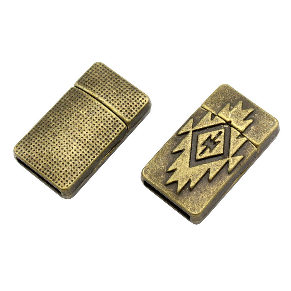 shapesbyX-10mm Flat Magnetic Closure Flat Leather Cord End Antique Bronze Pattern MT678