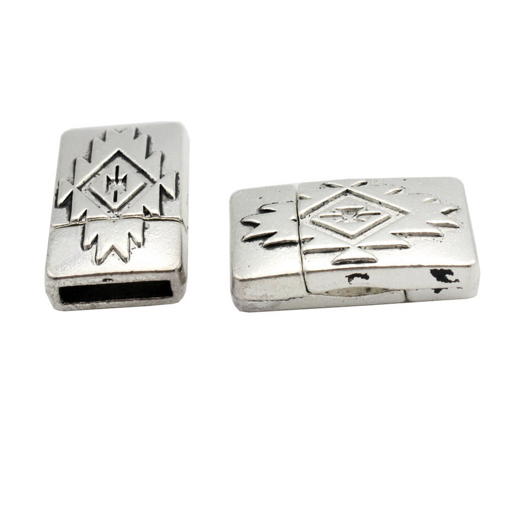 shapesbyX-10mm Flat Magnetic Closure Flat Leather Cord End Antique Silver Pattern 10x2 mm Hole MT680