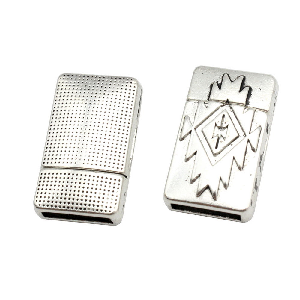 shapesbyX-10mm Flat Magnetic Closure Flat Leather Cord End Antique Silver Pattern 10x2 mm Hole MT680