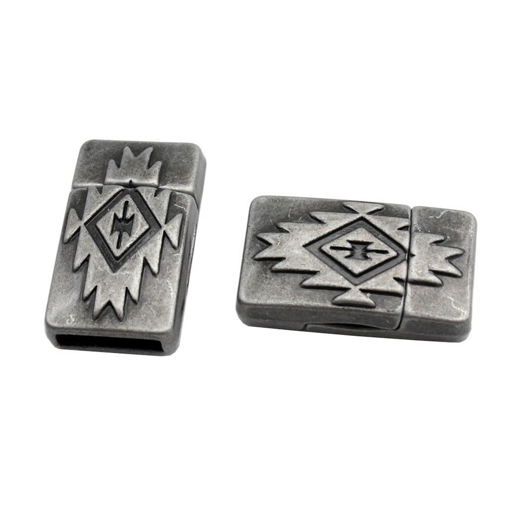 shapesbyX-3 Pieces Magnetic Clasps Flat Pattern Silver Oxided 10x2 mm Hole Bracelet Making MT681