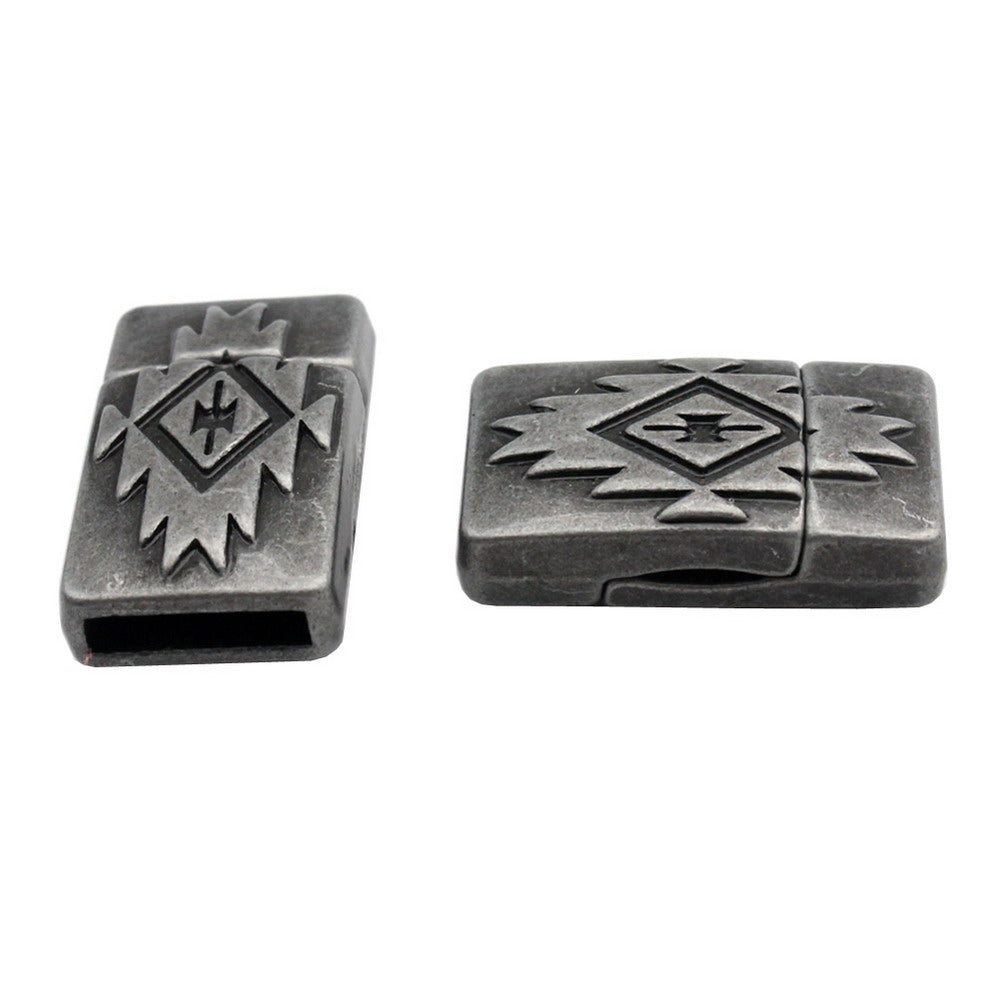 shapesbyX-3 Pieces Magnetic Clasps Flat Pattern Silver Oxided 10x2 mm Hole Bracelet Making MT681