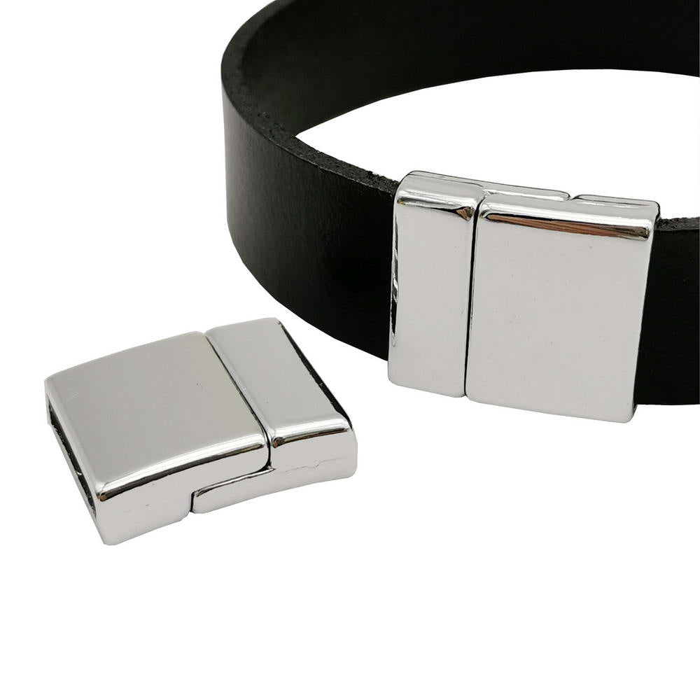 15mm Flat Magnetic Clasps and Closure for Bracelet Making 15x3mm Hole Silver