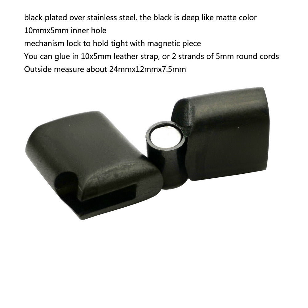 shapesbyX-10mm Black Stainless Steel Magnetic Clasps for Bracelet Making 10x5mm Inner Hole Licorice Leather Glue In by Piece