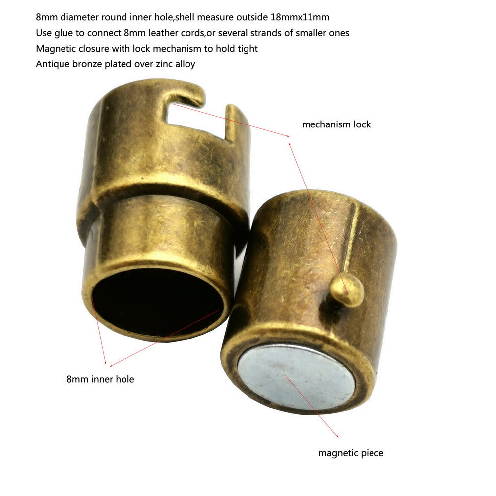 Magnetverschluss für die Schmuckherstellung, 8 mm Loch, Kordelkleber, 3 Stück, silberner Mechanismusverschluss