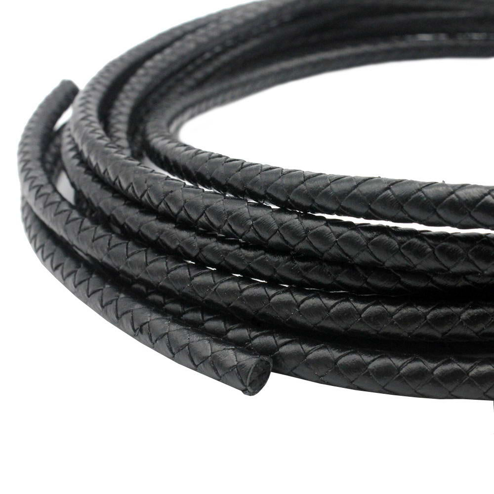 ShapesbyX-Cordon Bolo rond en cuir tressé noir de 6 mm pour la fabrication de bijoux et l'artisanat du cuir