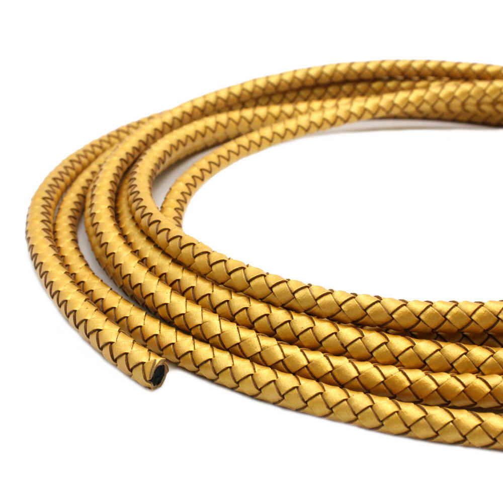 6mm Round Braided Leather Bolo Cord Gold Jewelry Making Leather Craft