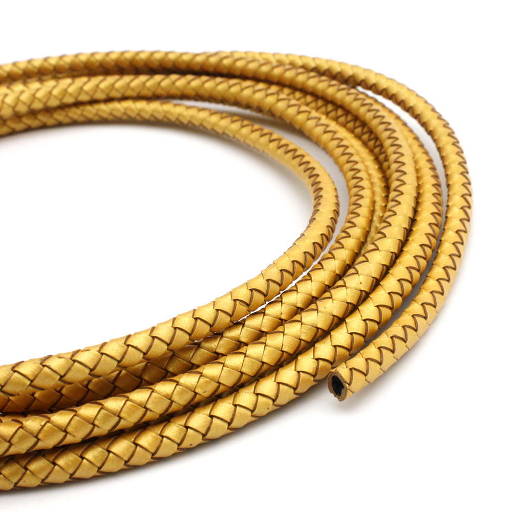 shapesbyX-6mm Round Braided Leather Bolo Cord Gold Jewelry Making Leather Craft