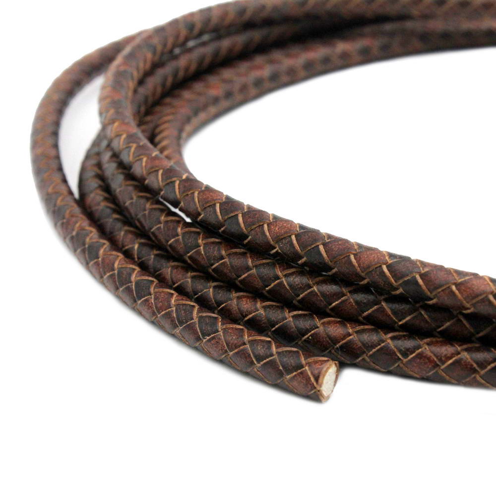 shapesbyX-6mm Round Folded Leather Cord for Braided Bracelet Making Distressed Brown Leather Bolo Cord