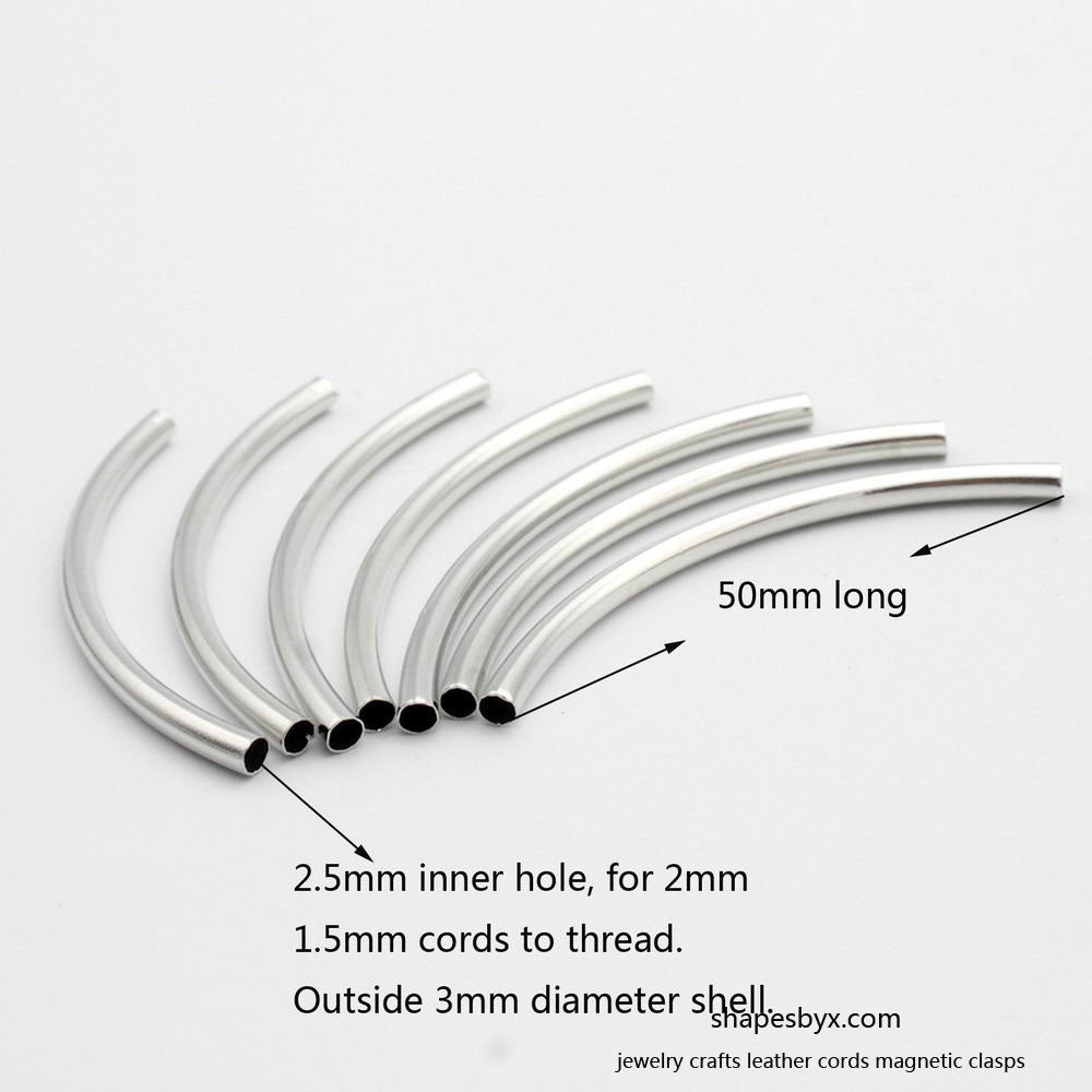 shapesbyX-20 Pieces 50mmx3mm Gold Curved Tube Pipes Plated Over Brass 2.5mm Inner Hole to hold 2.0mm Cord