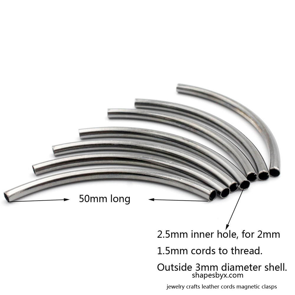 shapesbyX-20 Pieces 50mmx3mm Gold Curved Tube Pipes Plated Over Brass 2.5mm Inner Hole to hold 2.0mm Cord