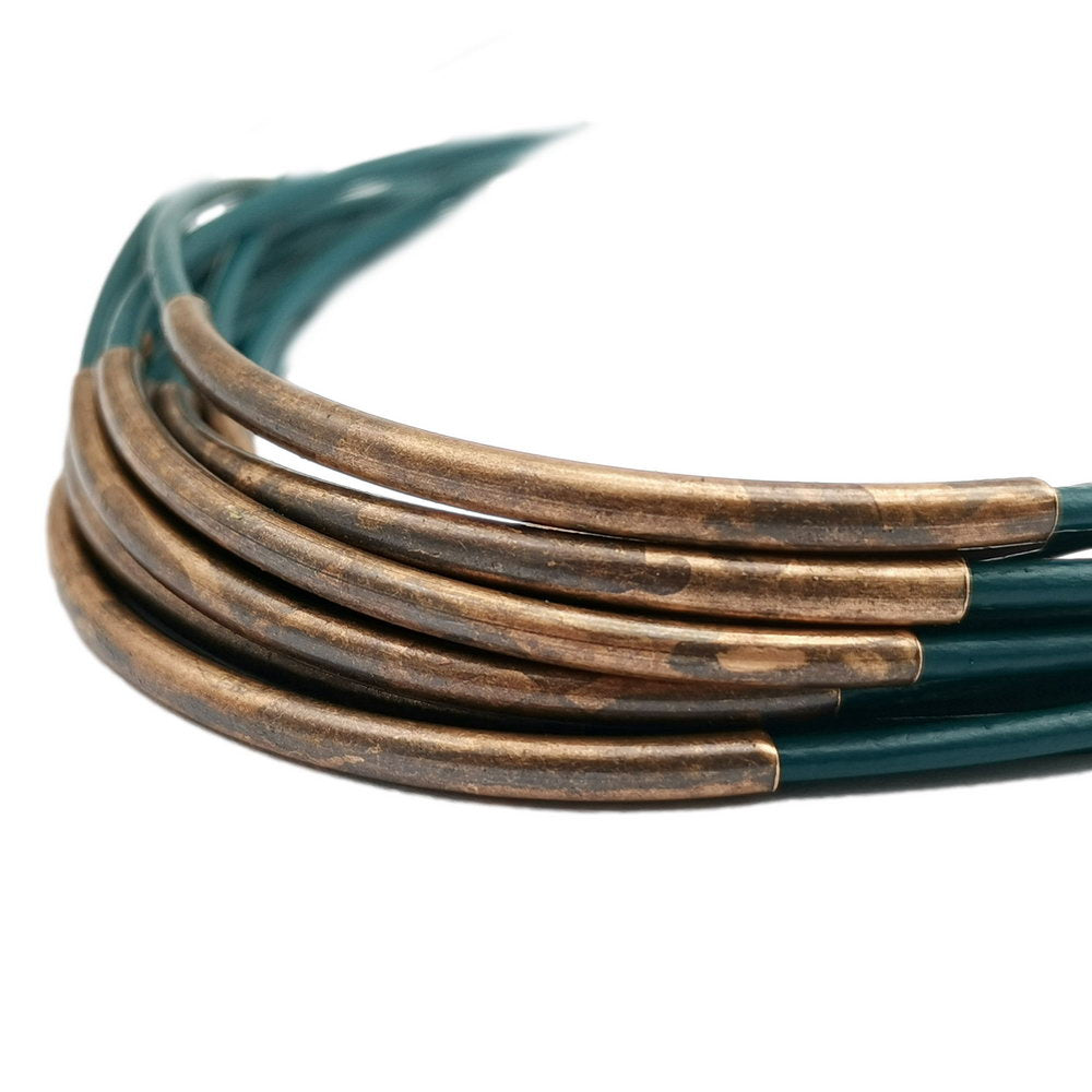 ShapesbyX – 20 Stück 50 mm x 3 mm gebogene Rohre aus antikem Kupfer, überzogen mit Messing, 2,5 mm Innenloch für 2,0 mm Kabel