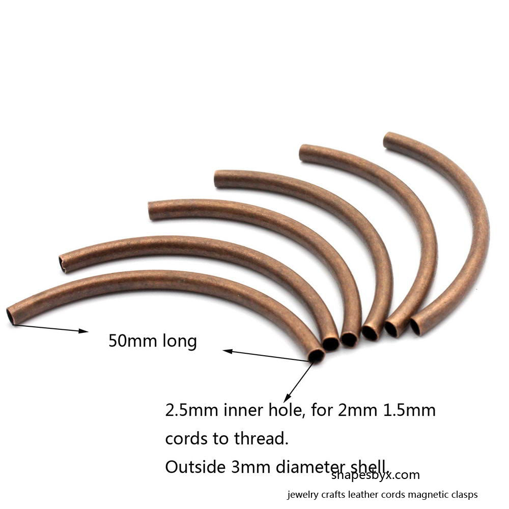 shapesbyX-20 Pieces 50mmx3mm Gold Curved Tube Pipes Plated Over Brass 2.5mm Inner Hole to hold 2.0mm Cord