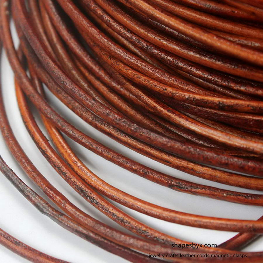 shapesbyX-5 Yards 3mm Round Leather Cord Genuine Leather Strap Bracelet Necklace Pendant Cord Antique Distressed Brown