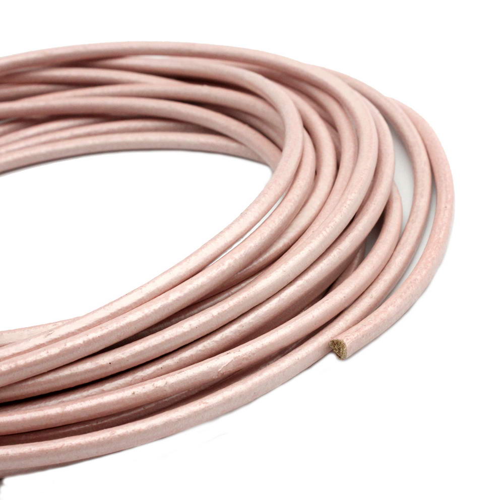 ShapesbyX-5 Yards 3 mm rundes Lederband aus echtem Leder, Armband, Halskette, Anhänger, Kordel, Metallic-Rosa