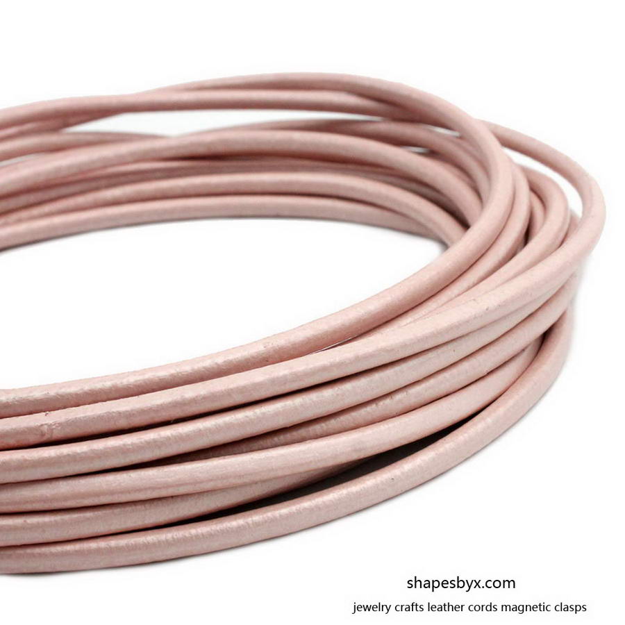 ShapesbyX-5 Yards 3 mm rundes Lederband aus echtem Leder, Armband, Halskette, Anhänger, Kordel, Metallic-Rosa