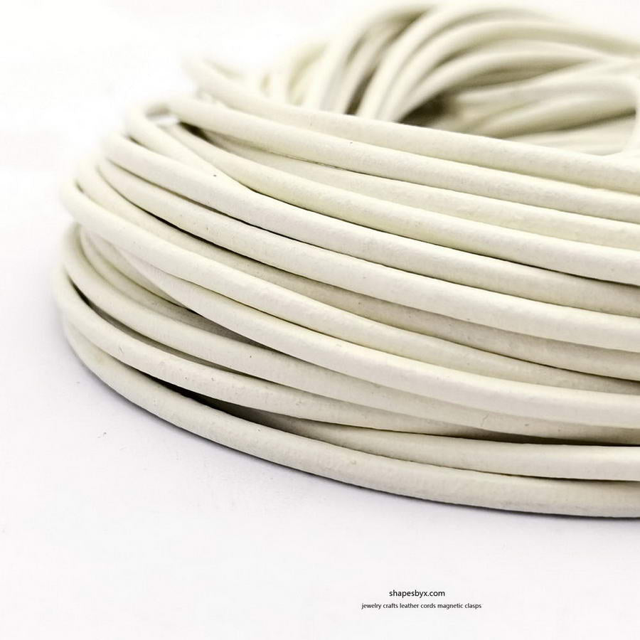 shapebyX-5 Yards 3mm Cordon Rond en Cuir Véritable Bracelet en Cuir Bracelet Collier Pendentif Cordon Lumière Rustique Riz Blanc