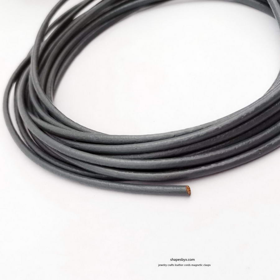 shapesbyX-5 Yards 3mm Round Leather Cord Genuine Leather Strap Bracelet Necklace Pendant Cord Gray